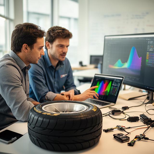Data-engineer bespreekt AI-bandenstrategie met race-engineer in een Utrechtse werkruimte