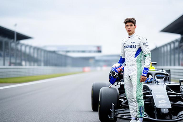 Jonge Nederlandse coureur tijdens een trainingssessie naast een raceauto op een circuit