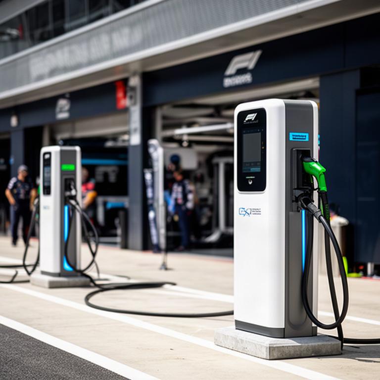 Elektrische laadpalen van een Nederlandse technologiepartner in de Formule 1-paddock