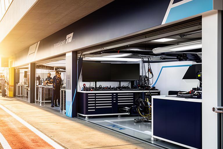 Zakelijke branding op de pitbox van een Formule 1-team tijdens een zonnige racedag in Zandvoort