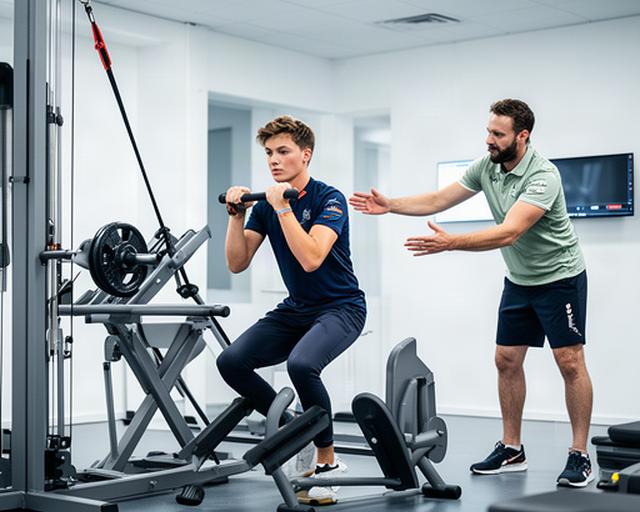 Coureur tijdens fysieke training met een coach in een moderne sportruimte
