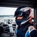 Vally Mardenli, coureur met helm naast de garage