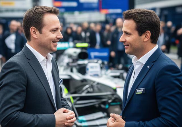 Yonan Handeltje overlegt met een zakelijke relatie tijdens een Formule 1-event in Utrecht